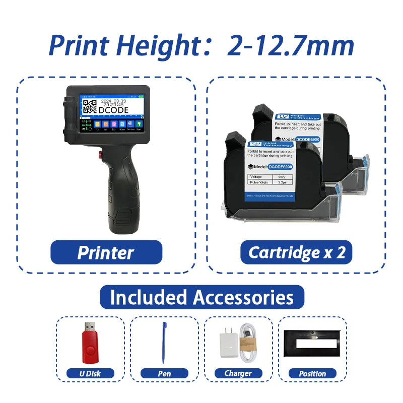 DCODE 1755PLUS Handheld Inkjet Printer – 12.7mm Portable – PrecisionPrints